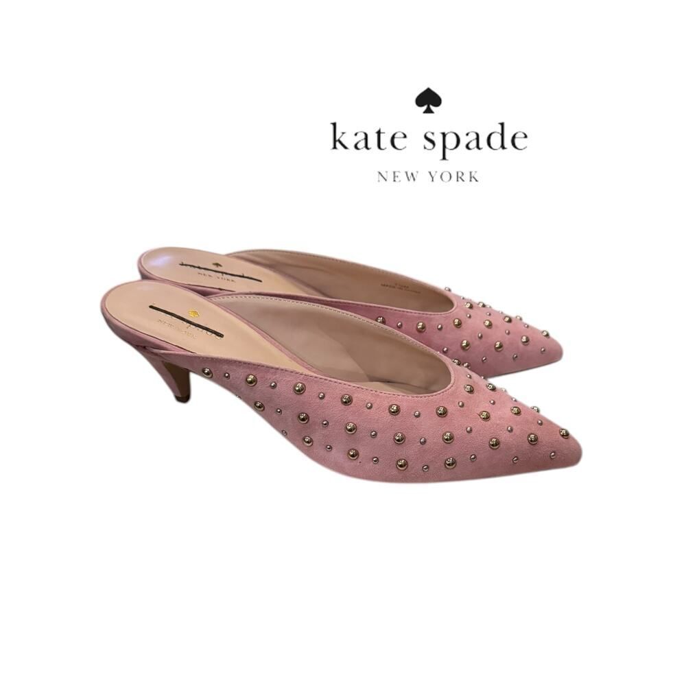 New Kate Spade New York Surie Parisian Pink Suede Leather Slide Heeled Mules 7.5